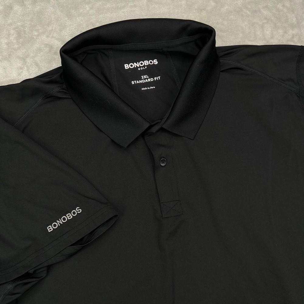 Bonobos Polo Shirt Mens 2XL‎ Black Solid Performance Golf Stretch Standard Fit
